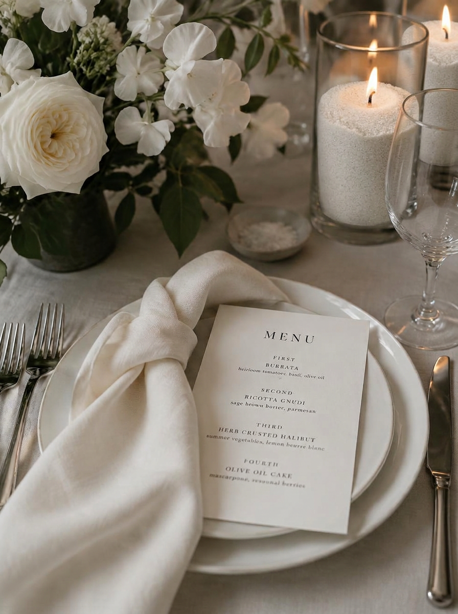 Elegant place setting with ivory sand candles